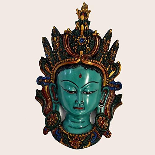 Galéria Himalájai Művészeti HD12 Tibeti Nepáli Kézműves Műgyanta Szobor, Maszk Zöld Tara Buddha lakberendezés Falra Maszk