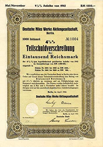 A Deutsche Niles Werke Aktiengesellschaft 1,000 Reichsmark - Bond