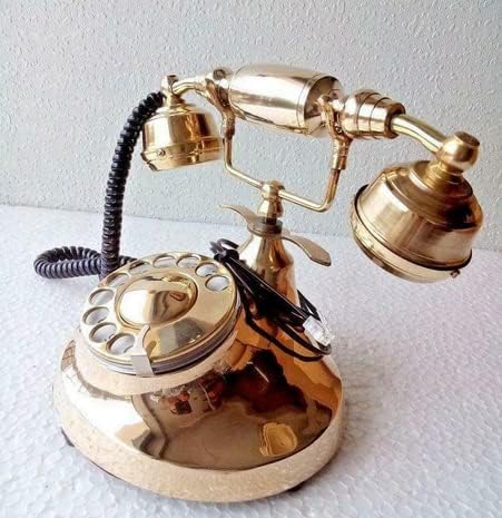 Tömör Réz Régi francia Viktoriánus Stílusú Forgó tárcsa Pultnál Dolgozó Telefon
