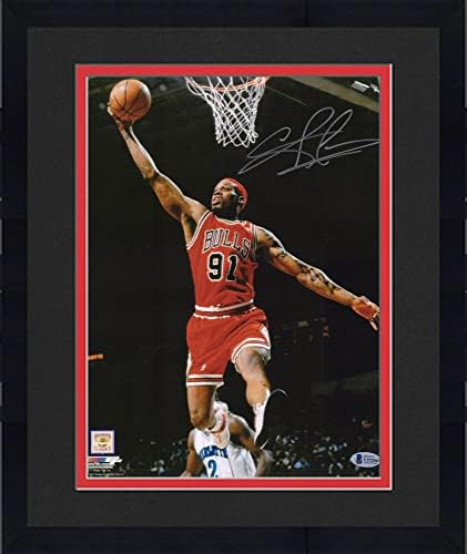 Keretes Dennis Rodman Chicago Bulls Dedikált 11 x 14 Spotloght Rebound Fénykép - Dedikált NBA-Fotók