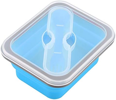 600ml Élelmiszer-Tartály,Mootea Szilikon Összecsukható, Hordozható Ebéd Bento Box Összecsukható Tál Étel Tároló Tartály(Kék)