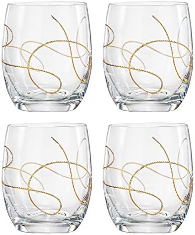 Üveg pohár, Arany String Design, Dupla Régimódi Forgatagban, Készlet 4 pohár, amelyet Barski, Made in Europe, 14oz.