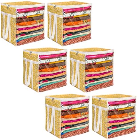 PrettyKrafts XL Saree Borító / sari szervező fogantyúval, áttetsző első ( 15*12*15 A),(Csomag 2), Szürke Pontok