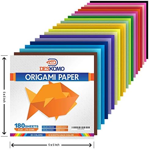 Deskomo Origami Papír Gyerekeknek Kétoldalas Csomag 180 Lap - 20 Élénk Színű 6x6 Cm Oragami Papír Csomag, Iparművészeti