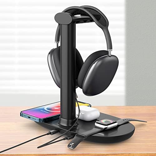 Fejhallgató Állvány Vezeték nélküli Töltő,4 az 1-ben Asztal Gaming Headset Jogosultja Fogas Állvány Gyors Töltés QI,Levehető