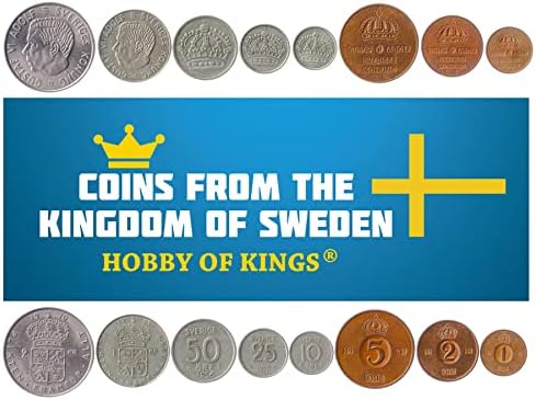 7 Érmék Svédországból | svéd Érme Meghatározott Gyűjtemény 1 2 5 10 25 50 érc 1 Korona | Juttatni 1952-1971 | Gustaf Adolf