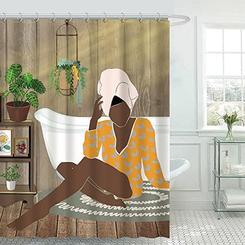POKTULIKT Elvont Esztétikai Század Közepén Bohém zuhanyfüggöny Meghatározott Afro-Amerikai, Fekete Nők Fürdőszoba Decor Zöld