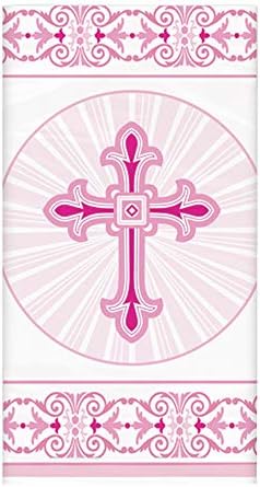Egyedi Sugárzó Kereszt Rózsaszín Vallási Műanyag Terítő, 84 x 54 -