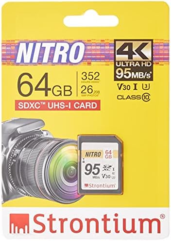 A stroncium-Nitro 64 gb-os SDXC SD Flash Memória Kártya 95MB/s UHS-én U3 V30-Osztály 10 nagysebességű a DSLR tükör nélküli