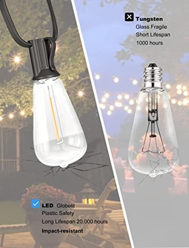 GLOBELIT Szabadtéri String LED Lámpák 200FT Edison Stílusú Lámpák szöveg Kívül a 102 Törhetetlen ST38 LED Izzók,Vízálló Vintage