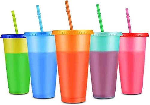 Újrafelhasználható színváltó Csésze Forgatagban szemhéjakkal, majd Sorsot 24oz 5 Csomag 750ml Műanyag BPA Mentes Fél Csésze