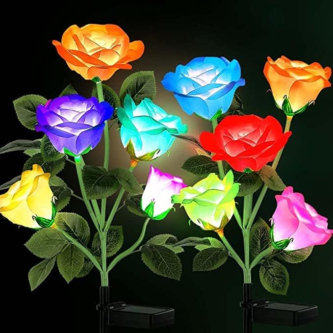 NBQQ Napenergia Virágok Napelemes Kerti Lámpák,7 színváltó Rose Világítás,Napelemes Virág Lámpák Kert Dekoráció Esküvői Party