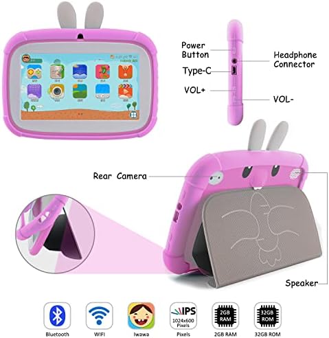Veidoo Kisgyermek Tablet, 7 hüvelykes Android Tablet a Gyerekek, 2 GB RAM, 32 gb-os Tároló, IPS kijelző, WiFi Dual Kamera,