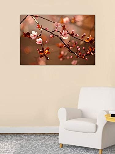 999Store Fa Keretes Nyomtatott Gyönyörű Virágzó Japán Cseresznye Sakura Vászon Festmény (30X18 Cm)