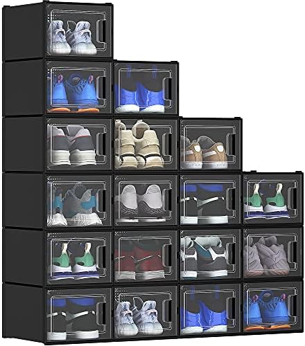 YITAHOME XL Cipő Tároló Doboz, 18 DB - Fekete & Cipős Doboz, Készlet 12 Közepes Méretű Cipő Tárolás Könnyű Műanyag Szervezők