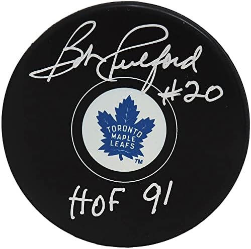 Bob Pulford Aláírt Toronto Maple Leafs Logó Jégkorong w/HOF'91 - Dedikált NHL Korong