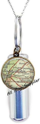 AllMapsupplier Divat Hamvasztás Urna Nyaklánc,Memphis,Tennessee térkép Urna,Memphis térkép Hamvasztás Urna Nyaklánc térkép