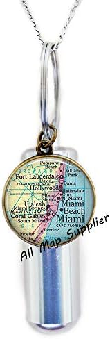 AllMapsupplier Divat Hamvasztás Urna Nyaklánc,Miami térkép Urna,Miami Urna,Ft Lauderdale,Miami Beach,Hialeah,Coral Gables-Miami