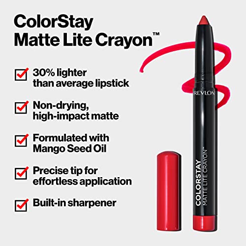 REVLON ColorStay Matt Lite Zsírkréta Rúzs, Beépített Hegyező, Smudgeproof, Vízálló, Nem Száradó Lipcolor
