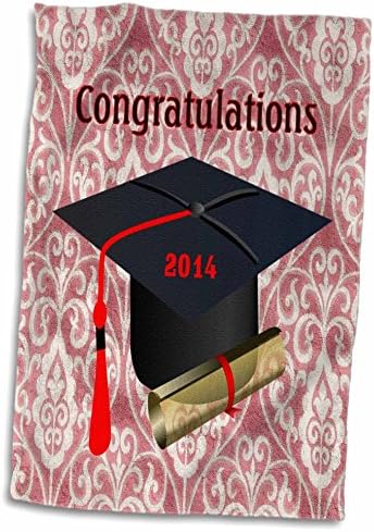 3dRose kép 2014 grad cap piros tassel a vörös damaszt gratulálok - Törölköző (twl-171735-1)