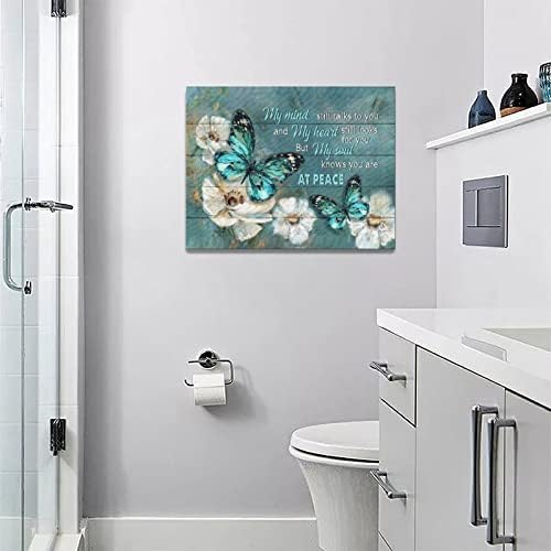 Tourrest Teal Wall Art Pillangó, Virág Képek, Rusztikus Parasztház Virágok Mű Pillangó Motivációs Poszter Modern Otthon Keretes