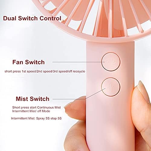Hordozható Kézi Rajongó Köd Permetező 1800mAh USB Újratölthető Levegő Hűtő Ventilátor, Köd két kapcsoló külön vezérlés (Rózsaszín)