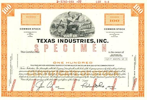 Texas Industries, Inc. - A Minta Állomány Bizonyítvány