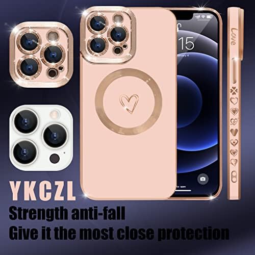YKCZL Kompatibilis az iPhone 13 Pro Esetében MagSafe, Luxus Galvanizáló Aranyos Szív Teljes Kamera Lencséjét védő Mágneses