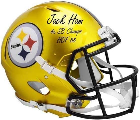 Jack Sonka Dedikált Pittsburgh Steelers Flash Teljes Méretű Sisak HOF 88, valamint 4X SB Champs - Dedikált NFL Sisak
