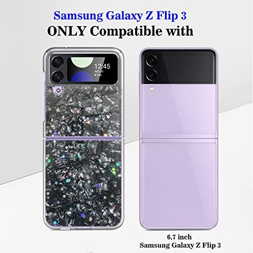 YEPO Kompatibilis a Samsung Galaxy Z Flip 3 Esetben Csillogó Nők, Fekete Márvány Luxus Design Bling Csillogó Fényes Telefon