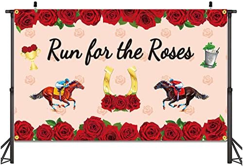 JKQ Fut A Rózsa Hátteret Banner 73 x 43 Hüvelyk Kentucky Derby Háttér Banner Kentucky Lóverseny Parti Dekoráció Rose, Lovaink