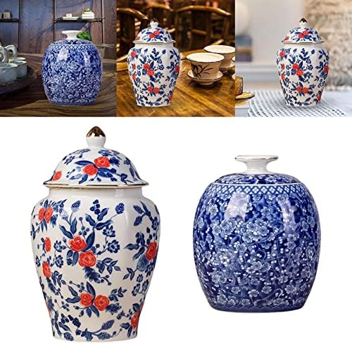 ＫＬＫＣＭＳ 2Pieces Kínai Porcelán Gyömbér Jar Kézzel készített Virágos Megállapodás Templom Üveg Fedő Tea Tároló Esküvői Asztaldísz