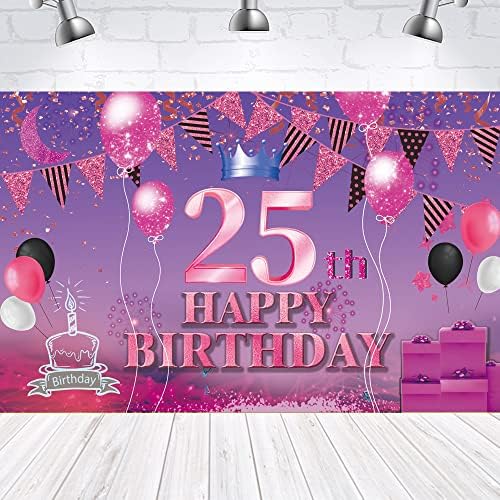 Boldog 25 éves Hátteret, Banner, Rózsaszín, Lila, 25-én írja Alá Poszter 25 Születésnapi Party Kellékek az Évforduló Fotó