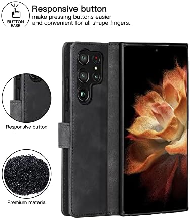 Eastcoo Flip Pénztárca tok Samsung Galaxy S23 Ultra, [3 Kártya Slot][Állvány Funkció] PU Bőr Ütésálló Védő burkolata Samsung
