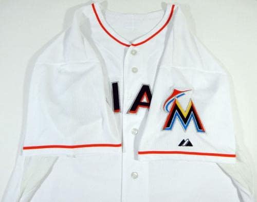 2013 Miami Marlins Zack Cox 60 Játékban Használt Fehér Jersey Ext Tavaszi Képzés 1 - Játék Használt MLB Mezek