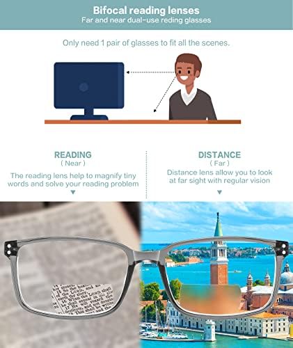 SUNAMOY Bifokális Szemüvegre Férfiak Kék fény Számítógép Olvasók Könnyű Márkás Szemüveg Női Divat Szemüveg pack 2