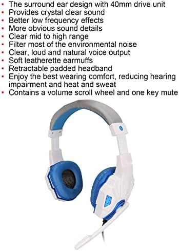 PC Játék Fülhallgató, Számítógép, Fülhallgató zajcsökkentés Támogatás Mikrofon Némítás 3,5 mm-es Mikrofon PC Laptop(Kék-Fehér)