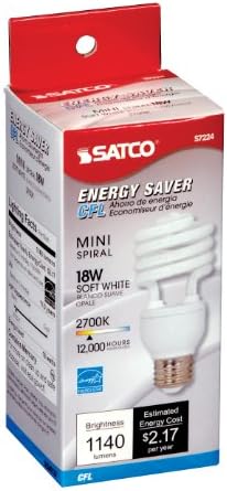 Satco S7224 18 Wattos Közepes Bázis T2 Mini Spirál, 2700K, 120V, Egyenértékű 75 Wattos Izzó Lámpa Süllyesztett Lámpatestek
