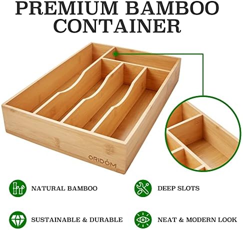 ORIDOM 5-Slot Bambusz evőeszközös Fiókban Szervező a Konyhában,Bambusz Fa Evőeszközök Tálca a Fiókban az Evőeszközök konyhai