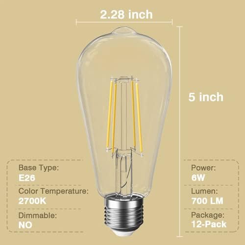 SHINESTAR 16-Pack E26 LED Izzó 60 Watt, Vintage Edison Izzók, Meleg Fehér, 2700K, Nem szabályozható