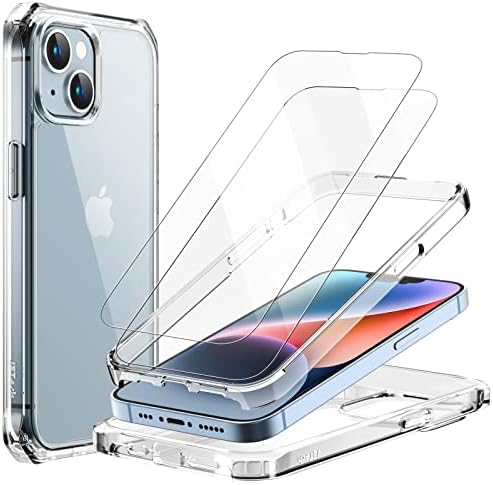 JETech tok iPhone 14 6.1-Es, 2-Komponensű Edzett Üveg kijelző Védő fólia, 360 Teljes Test Ütésálló Lökhárító hátlapot Védő