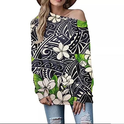 A nők A Váll Pulóver Plus Size Virágos Printed Hosszú Ujjú Blúz Alkalmi Pulóver Maximum Blúz Sweatershirts