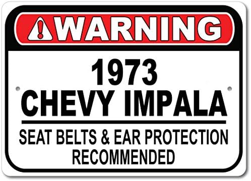 1973 73 Chevy Impala biztonsági Öv Ajánlott Gyors Autó Alá, Fém Garázs Tábla, Fali Dekor, GM Autó Jel - 10x14 cm