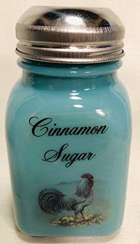 Tér Kályha Tetején Fűszer Shaker Jar - Csirke Fehér Livorno Kakas - Mosser Üveg - USA (Fahéj, Cukor, Georgia Kék)