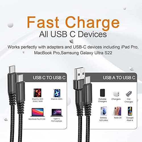 USB-C-USB-C Kábel 60W 6ft,QC&PD 2-in-1 USB-A/C-USB-C, Gyors Töltő Kábel Apple MacBook Pro/Levegő 2020/2019/2018,iPad Pro