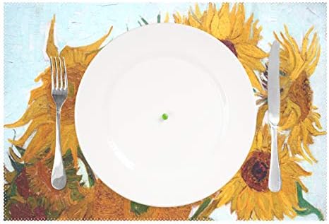 Van Gogh Napraforgó Placemats Étkező Asztal hőálló Konyha Asztal Dekoráció Mosható Táblázat Szőnyeg Szett 4