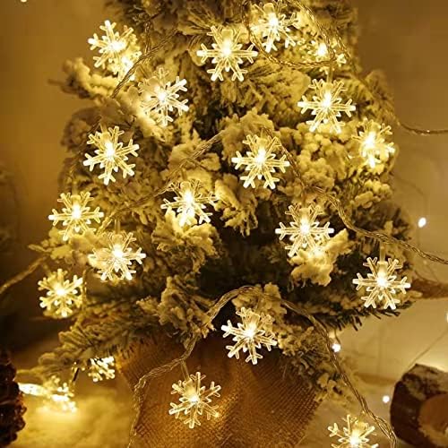Karácsonyi Fények Hópehely String Lights19.6ft 40 LED tündérfény elemes Meleg Fehér Csillogás Világítás Vízálló, Beltéri,