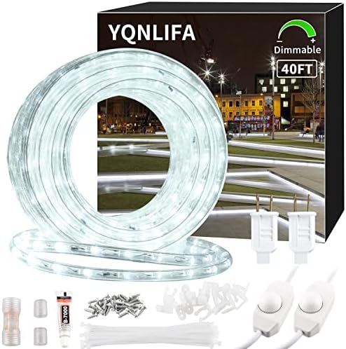 YQNLIFA Szabályozható 40ft LED Kötelet, Lámpák, 432 Led IP65 Vízálló Kültéri Beltéri Linkable Cuttable Kötél Fény, 110V 6000K