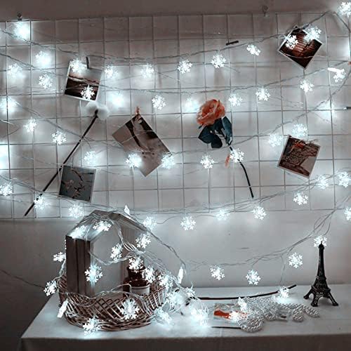 Karácsonyi Világítás, Karácsonyi Díszek Hópehely String Fények 19.6 ft 40 LED tündérfény elemes Vízállóság a Karácsony Kert,