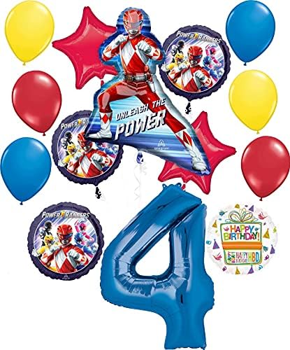 Power Rangers Party Kellékek 4. Születésnapi engedd Szabadjára az Erőt Lufi Csokor Dekoráció Kék Szám 4